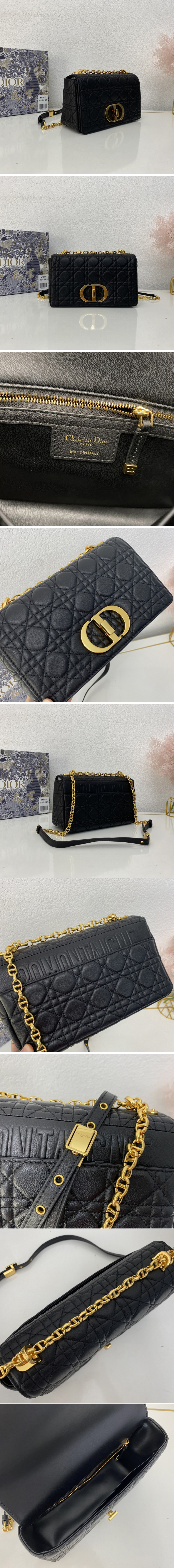 Replica Christian Dior M9242 Medium Dior Caro bag in Black Supple Cannage Calfskin