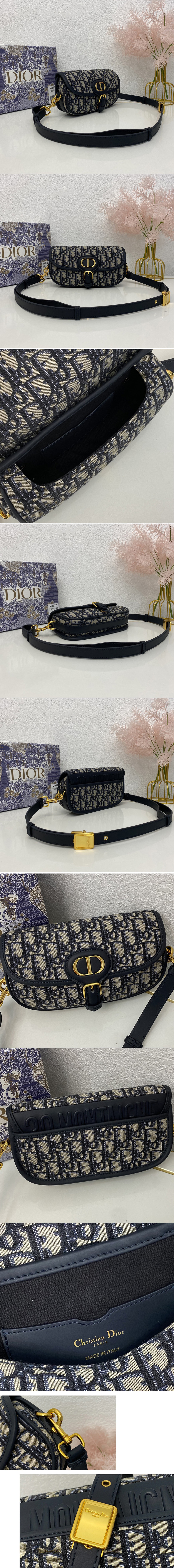 Replica Christian Dior M9327 Dior Bobby East-West bag in Blue Dior Oblique Embroidered