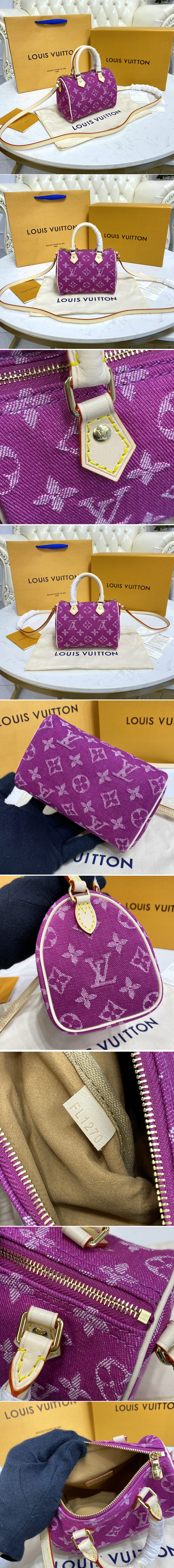 Replica Louis Vuitton M95052 LV Nano Speedy Bag in Purple Monogram Denim