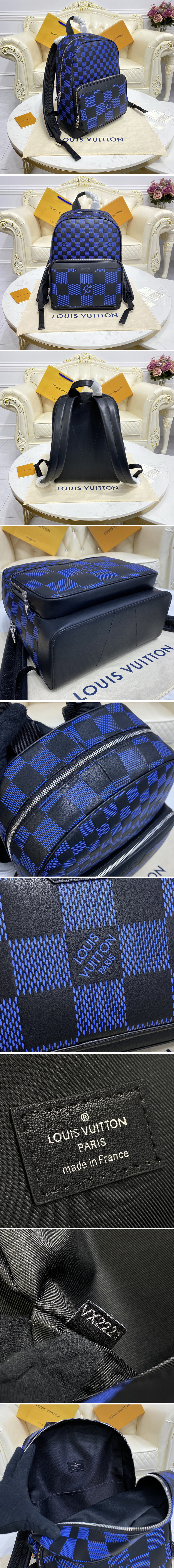 Replica Louis Vuitton N50021 LV Campus Backpack in Navy blue and black Damier Infini 3D cowhide leather