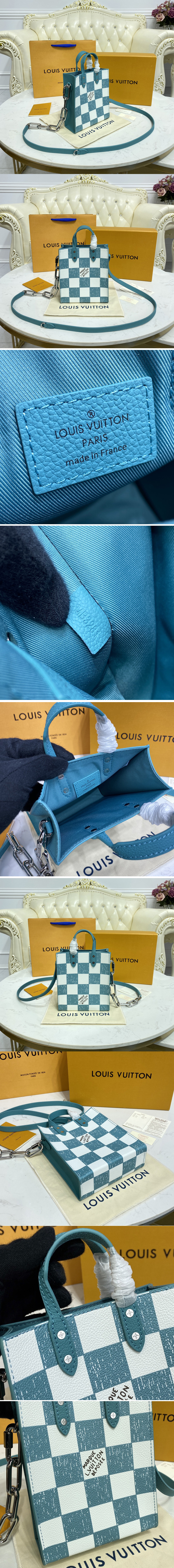 Replica Louis Vuitton N60495 LV Sac Plat XS bag in Turquoise Cowhide leather