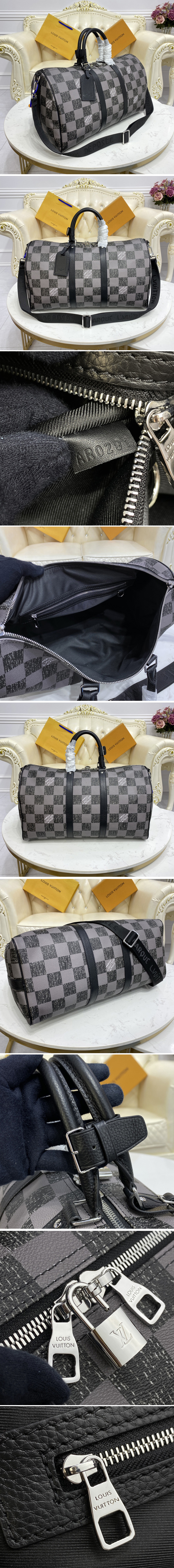 Replica Louis Vuitton N80404 LV Keepall Bandoulière 45 bag in Graphite Cowhide leather