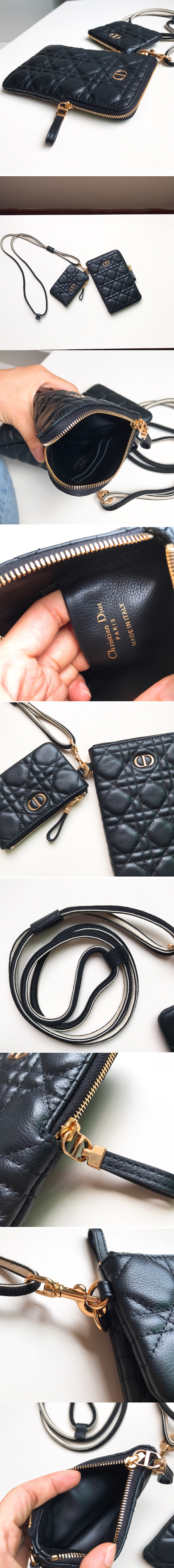 Replica Christian Dior S5036 Dior Caro Multifunctional Pouch in Black Supple Cannage Calfskin