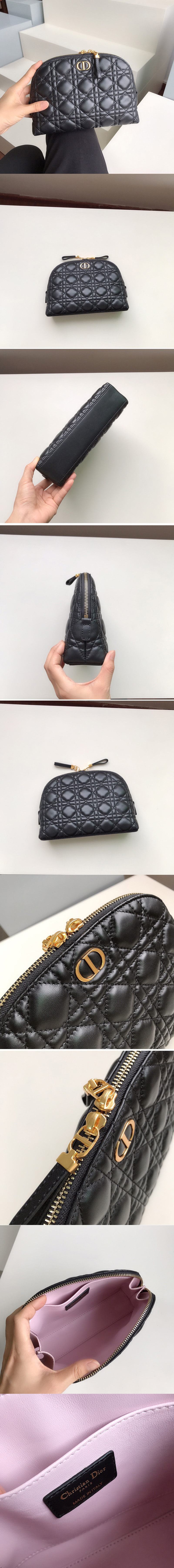 Replica Christian Dior S5047 Dior Caro Beauty Pouch in Black Supple Cannage Calfskin