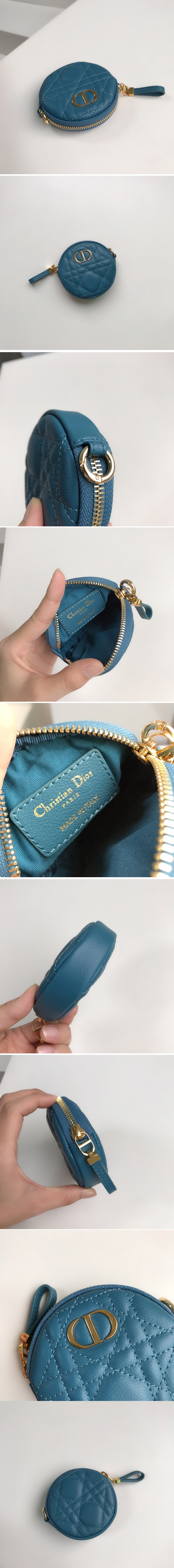 Replica Christian Dior S5088 Mini Dior Caro round pouch in Blue Cannage Lambskin