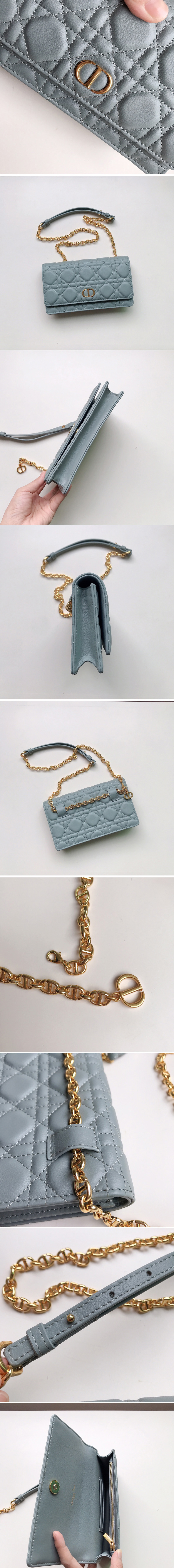 Replica Christian Dior S5091 Dior Caro belt pouch With Chain Bag in Light Blue Supple Cannage Calfskin