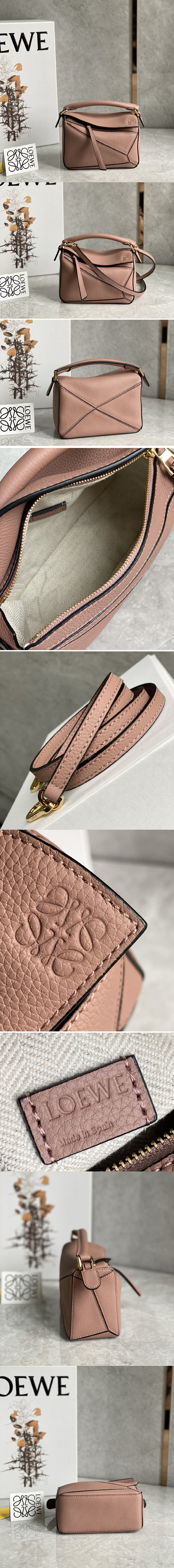 Replica Loewe Mini Puzzle bag in Pink soft grained calfskin