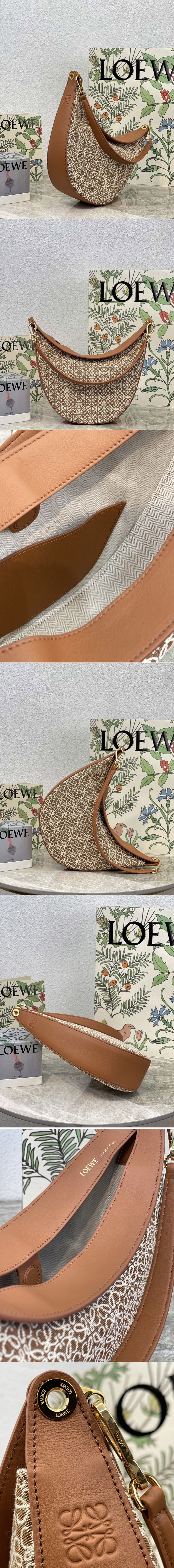 Replica Loewe Luna bag in Brown Anagram jacquard and classic calfskin