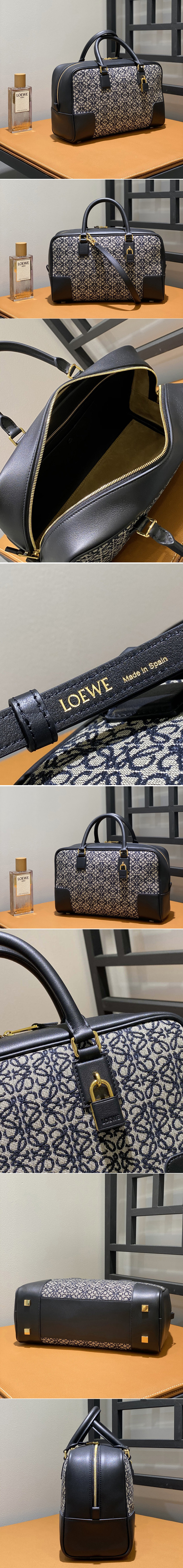 Replica Loewe Amazona 28 bag in Navy/Black Anagram jacquard and calfskin