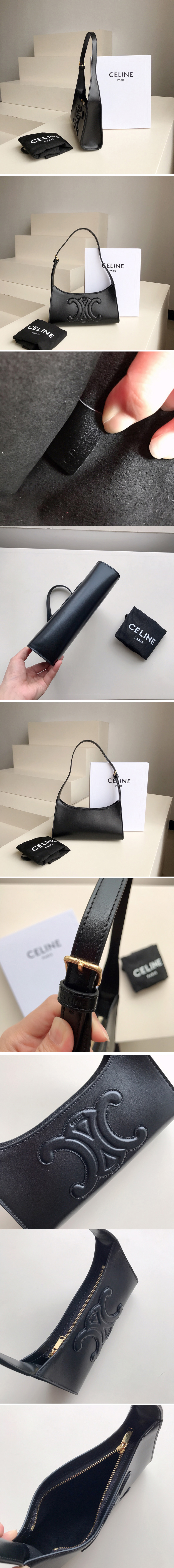 Replica Celine 198153 SHOULDER BAG CUIR TRIOMPHE IN Black SMOOTH CALFSKIN