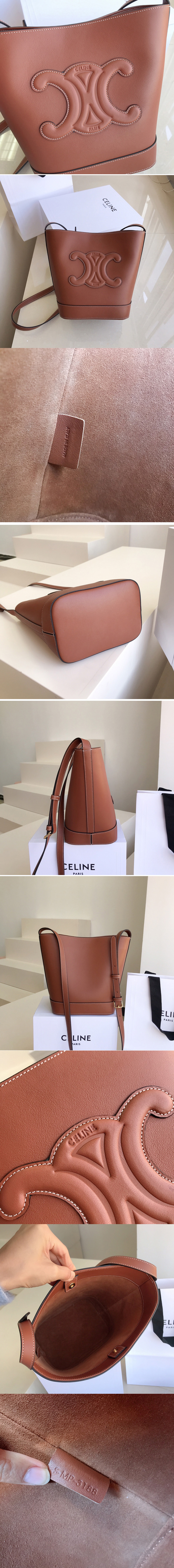 Replica Celine 198243 SMALL BUCKET CUIR TRIOMPHE IN Brown SMOOTH CALFSKIN