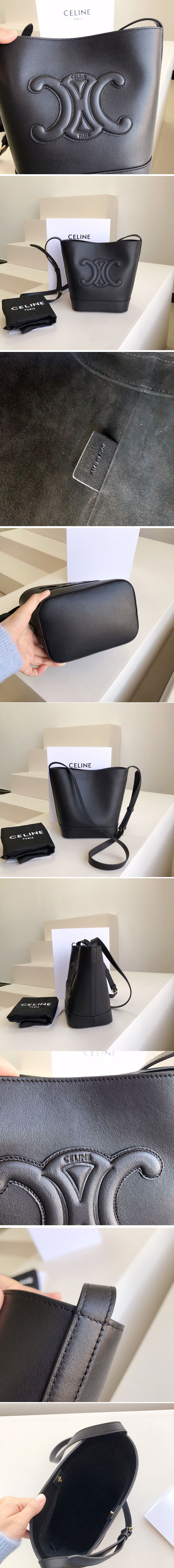 Replica Celine 198243 SMALL BUCKET CUIR TRIOMPHE IN BLACK SMOOTH CALFSKIN