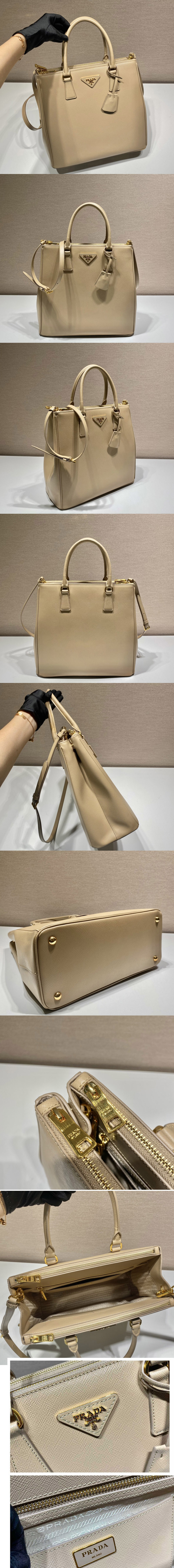 Replica Prada 1BA304 Prada Medium Galleria Saffiano Leather Bag in Beige Leather