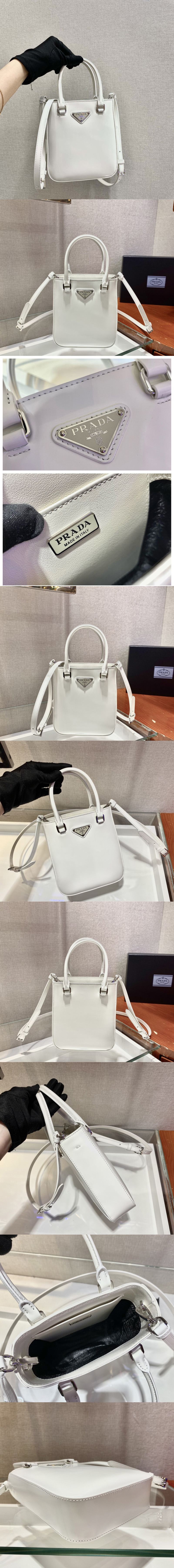 Replica Prada 1BA331 Small brushed leather tote Bag in White Leather