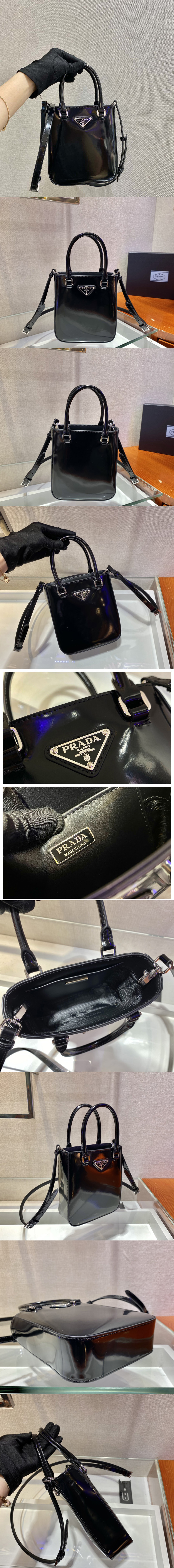 Replica Prada 1BA331 Small brushed leather tote Bag in Black Leather