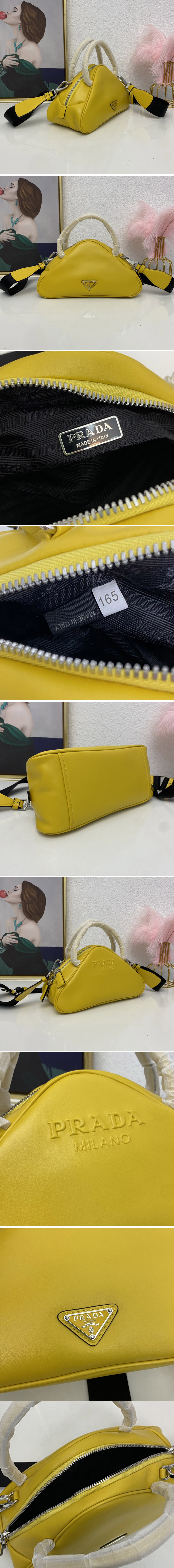 Replica Prada 1BB082 Leather Prada Triangle bag in Yellow Leather