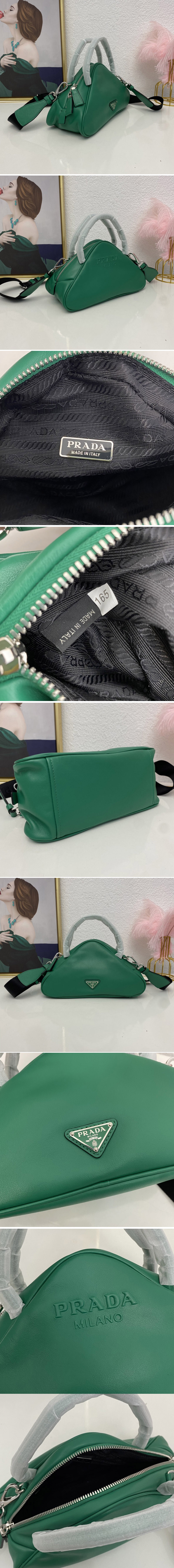 Replica Prada 1BB082 Leather Prada Triangle bag in Green Leather