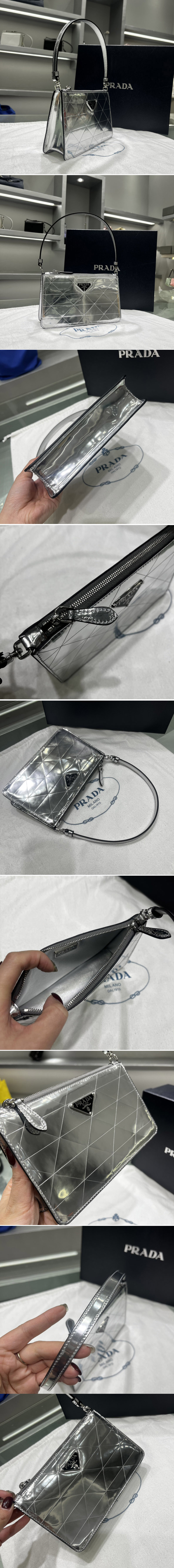 Replica Prada 1BC155 Metallic leather mini-bag in Silver Leahter