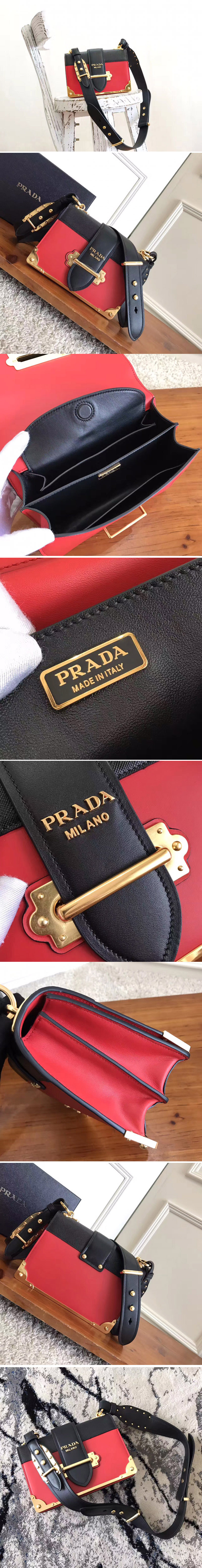 Replica Prada 1BD045 Prada Cahier leather bag on Red Leather