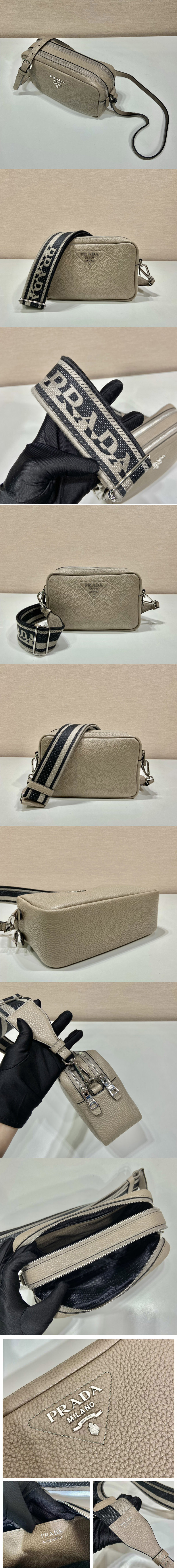 Replica Prada 1BH082 Leather bag with shoulder strap on Beige Leather