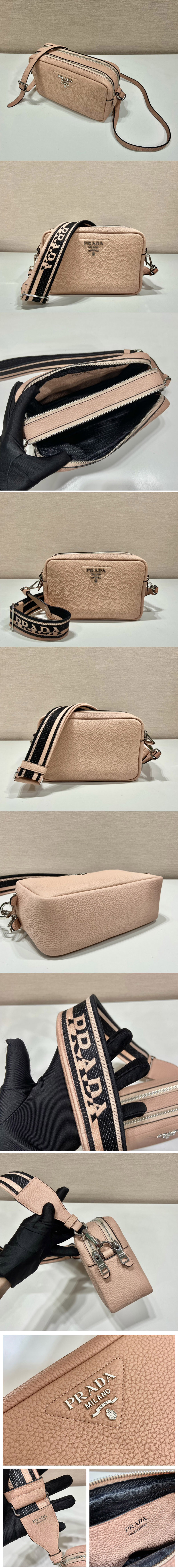 Replica Prada 1BH082 Leather bag with shoulder strap on Water Lily Leather