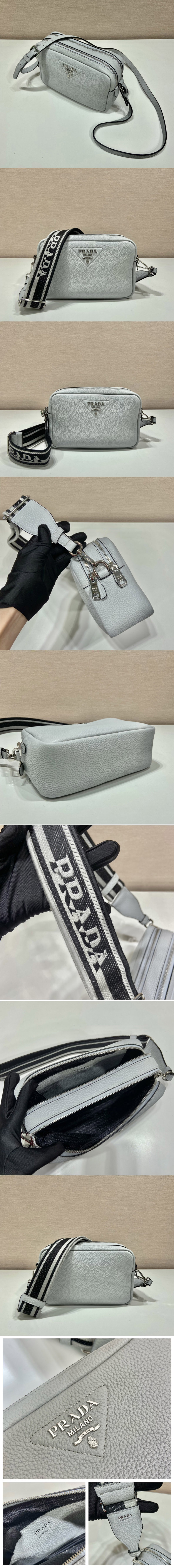 Replica Prada 1BH082 Leather bag with shoulder strap on Gray Leather