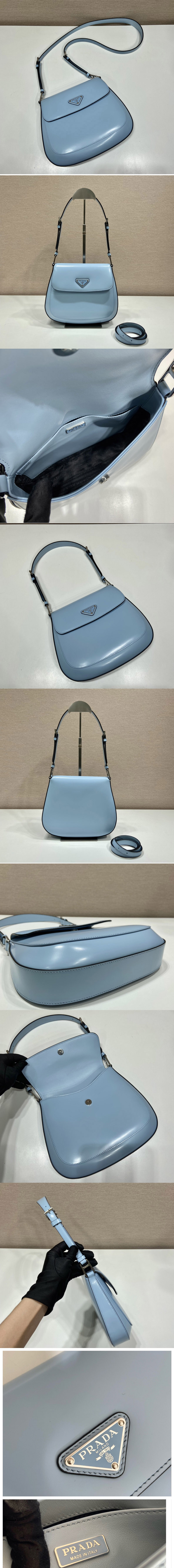 Replica Prada 1BD303 Prada Cleo brushed leather shoulder bag in Blue Leather