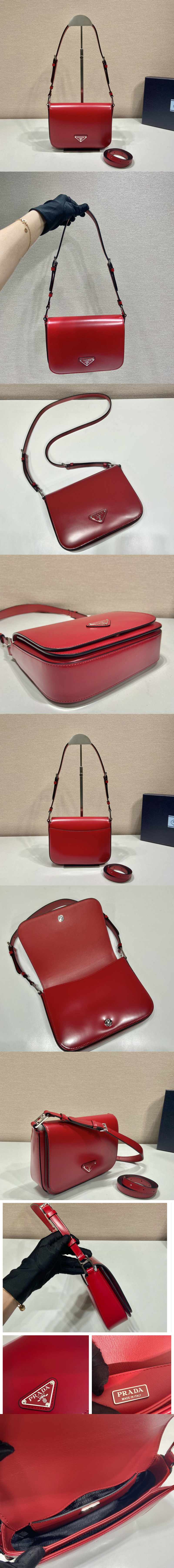 Replica Prada 1BD308 Brushed leather shoulder bag in Red Leather