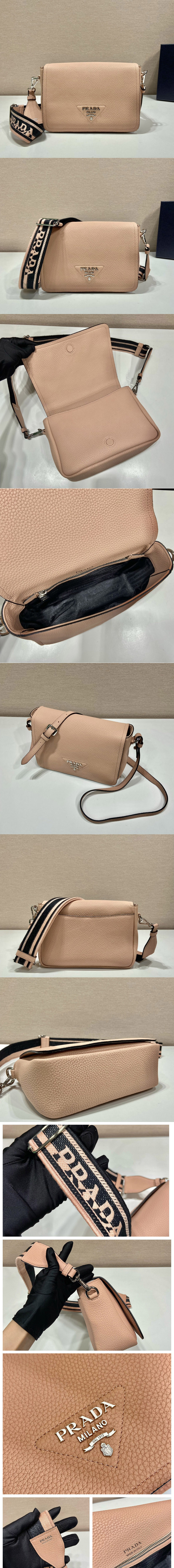 Replica Prada 1BD314 Leather shoulder bag on Water Lily Leather