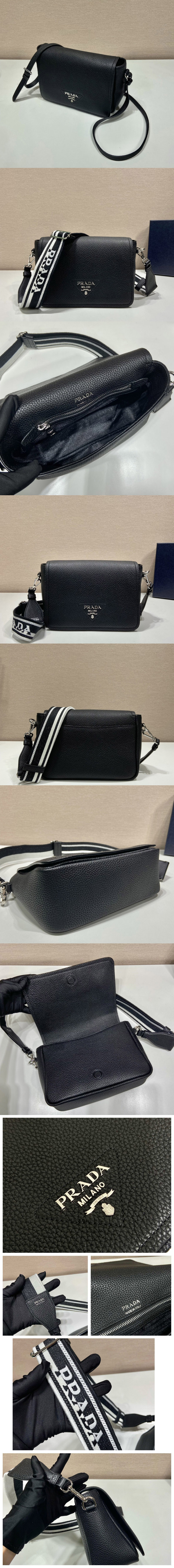 Replica Prada 1BD314 Leather shoulder bag on Black Leather