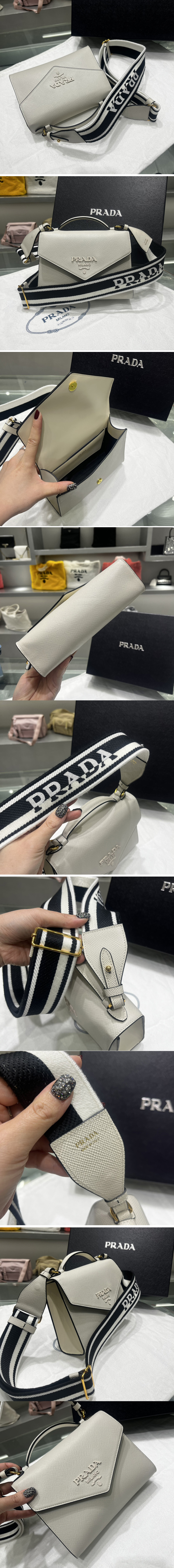 Replica Prada 1BD317 Prada Monochrome Saffiano and leather bag in Grey Leather