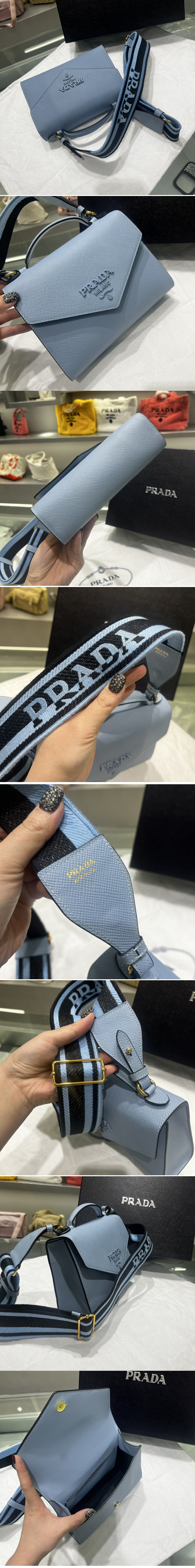 Replica Prada 1BD317 Prada Monochrome Saffiano and leather bag in Blue Leather