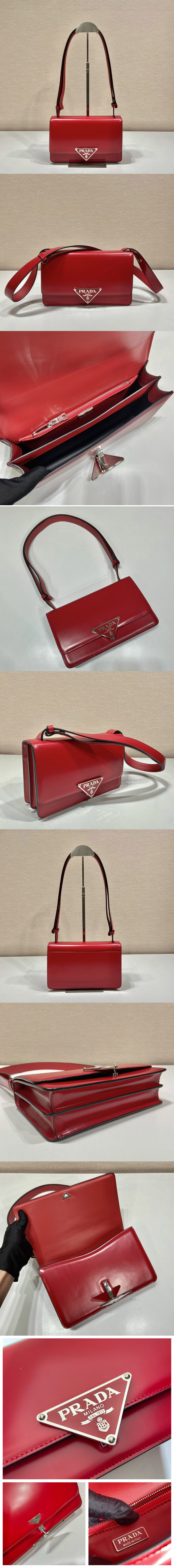 Replica Prada 1BD321 Emblème brushed-leather bag in Red Leather