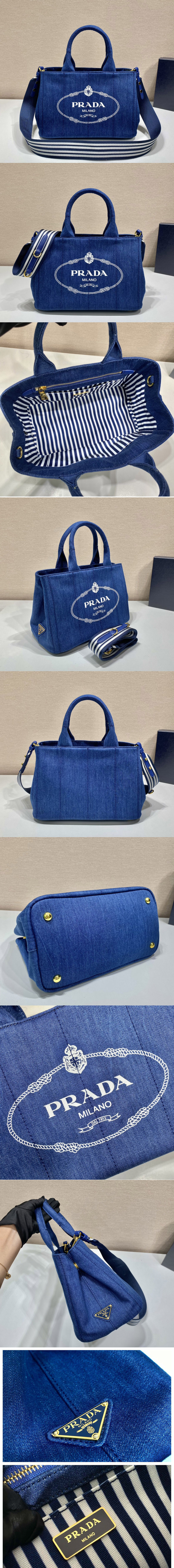 Replica Prada 1BG439 Denim Tote bag in Blue Denim