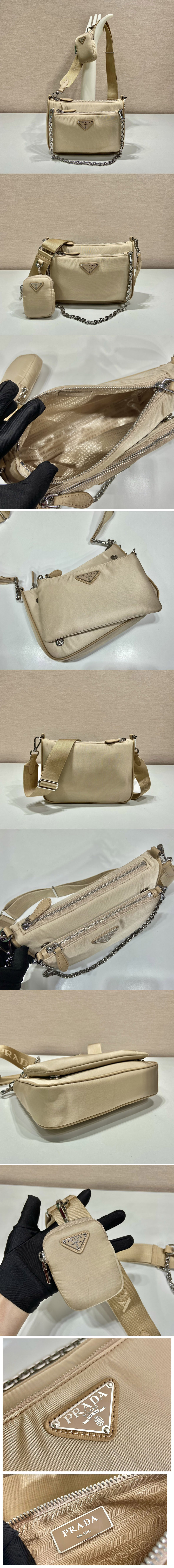 Replica Prada 1BH168 Re-Nylon shoulder bag on Beige Nylon