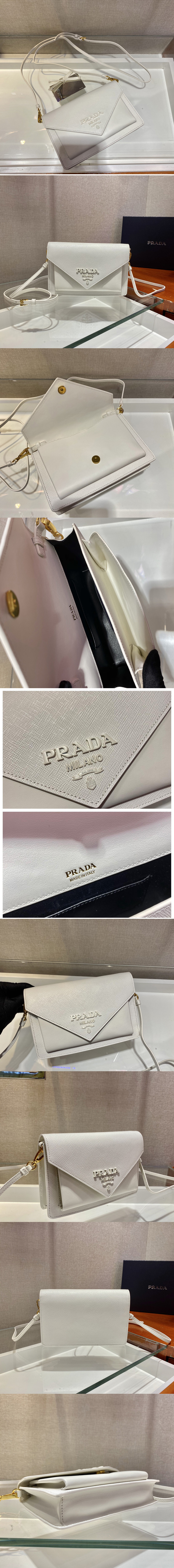 Replica Prada 1BP020 Saffiano Leather Mini Bag in White Leather