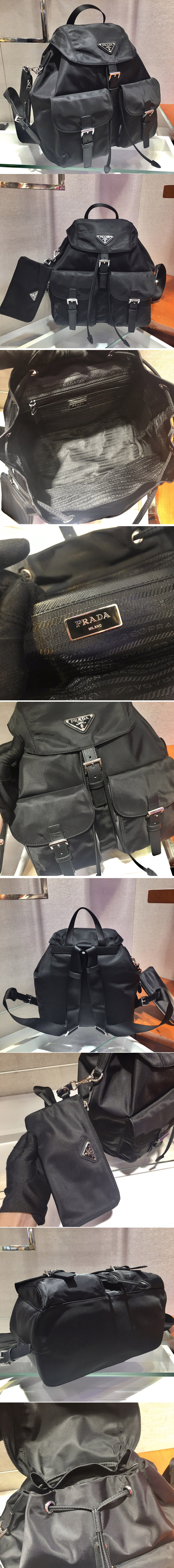 Replica Prada 1BZ811 Re-Nylon medium backpack in Black Nylon