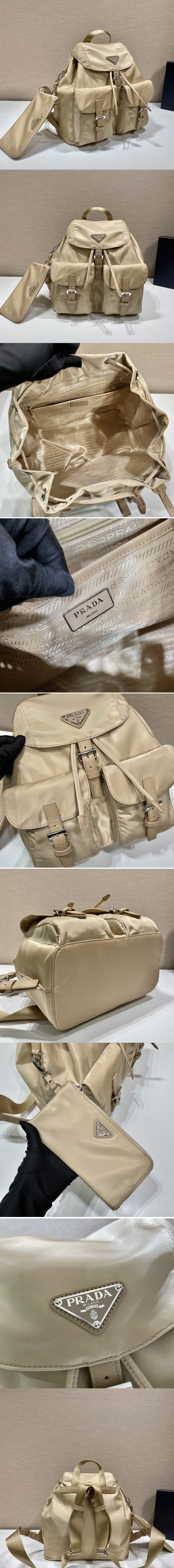 Replica Prada 1BZ811 Re-Nylon medium backpack in Beige Nylon