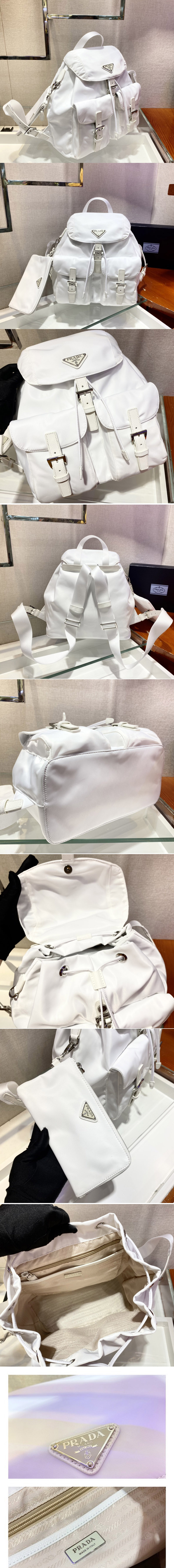 Replica Prada 1BZ811 Re-Nylon medium backpack in White Nylon