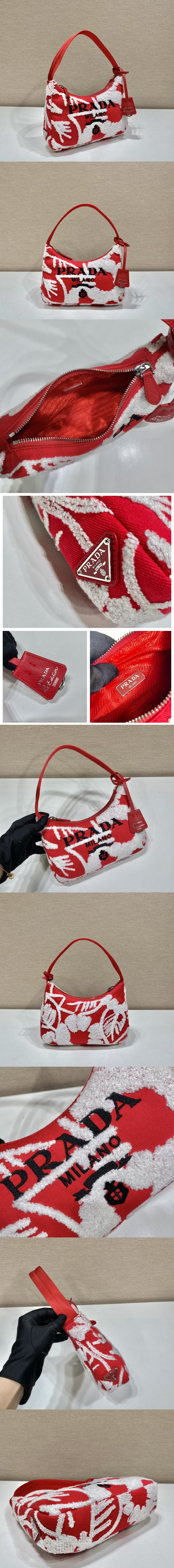 Replica Prada 1NE515 Re-Edition 2000 embroidered drill mini bag in Red/White Fabric