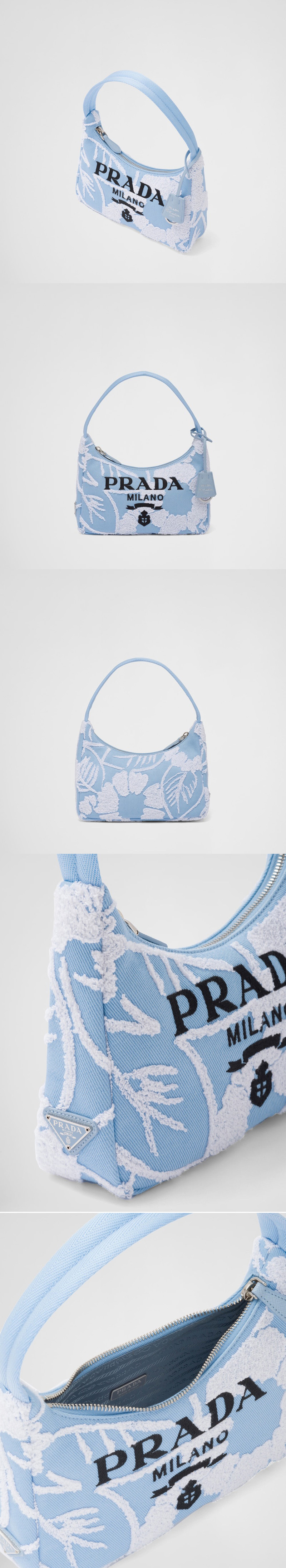 Replica Prada 1NE515 Re-Edition 2000 embroidered drill mini bag in Sky Blue/White Fabric