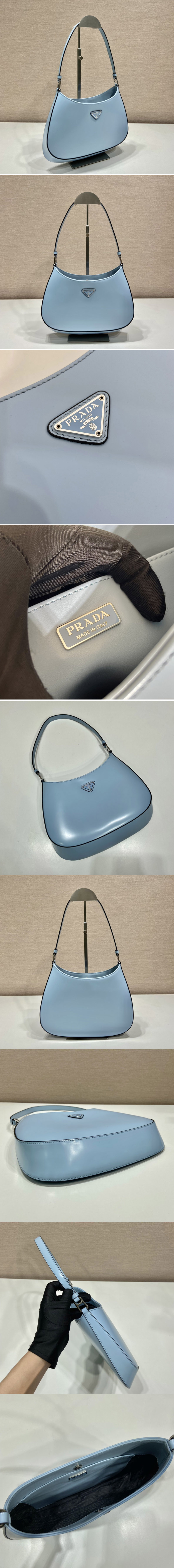 Replica Prada 1BC499 Prada Cleo brushed leather shoulder bag in Blue Leather