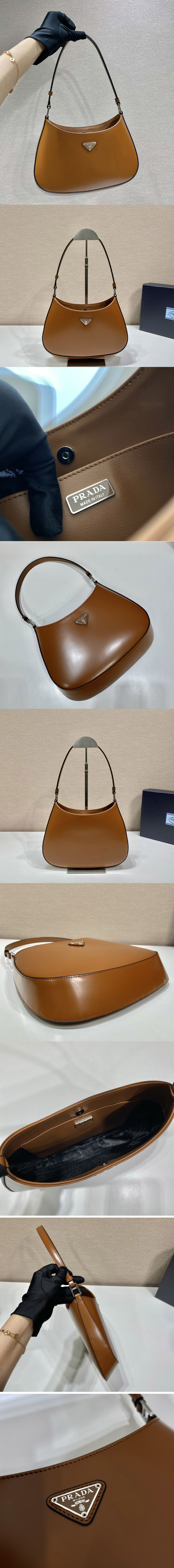 Replica Prada 1BC499 Prada Cleo brushed leather shoulder bag in Brown Leather