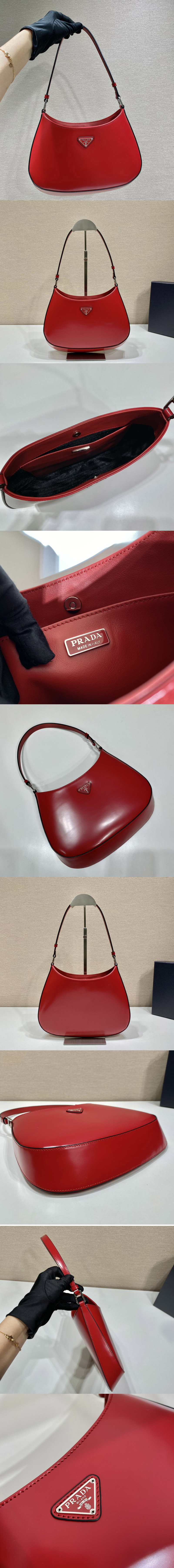 Replica Prada 1BC499 Prada Cleo brushed leather shoulder bag in Red Leather