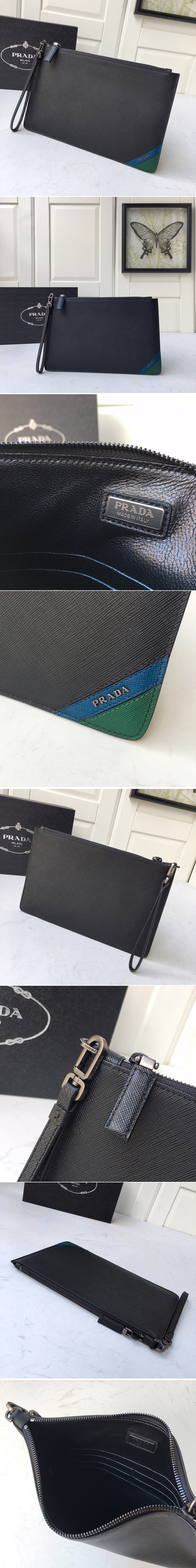 Replica Prada 2NG005 Saffiano Leather Clutch in Black Leather