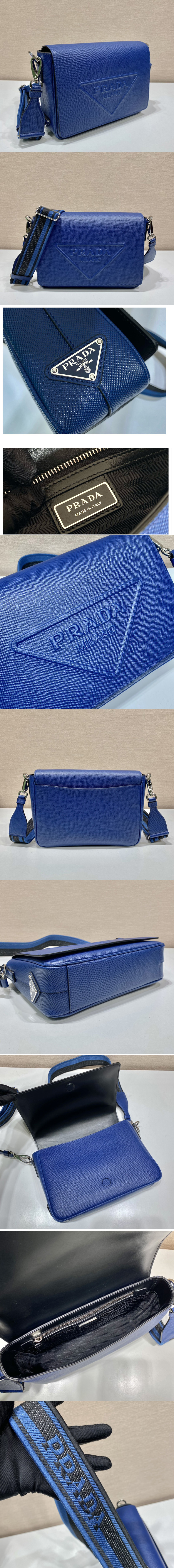 Replica Prada 2VD046 Saffiano leather shoulder bag in Blue Leather