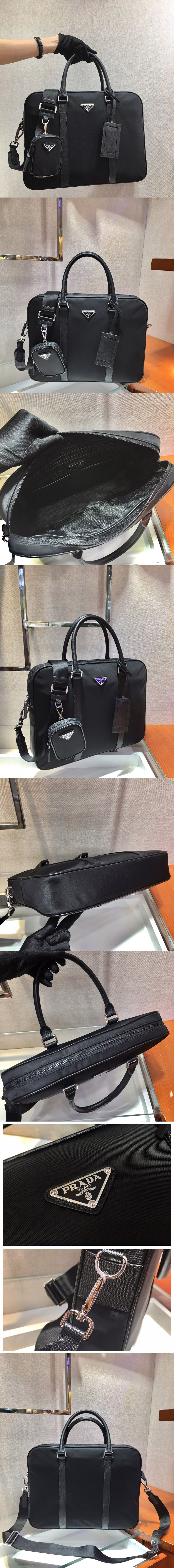 Replica Prada 2VE871 Re-Nylon and Saffiano leather briefcase Bag in Black Nylon and Leather