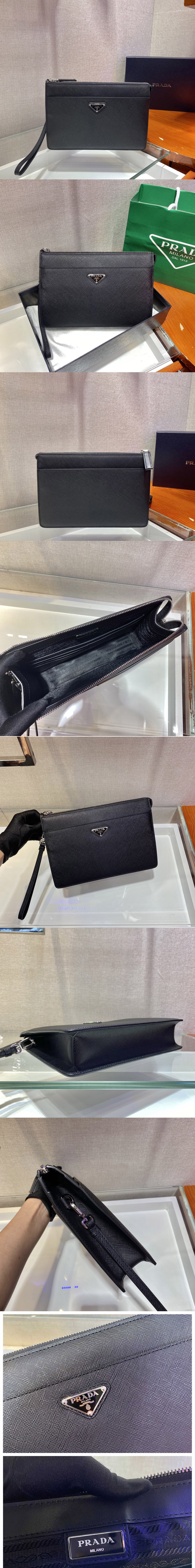 Replica Prada 2VF032 Saffiano Leather Pouch in Black Leather