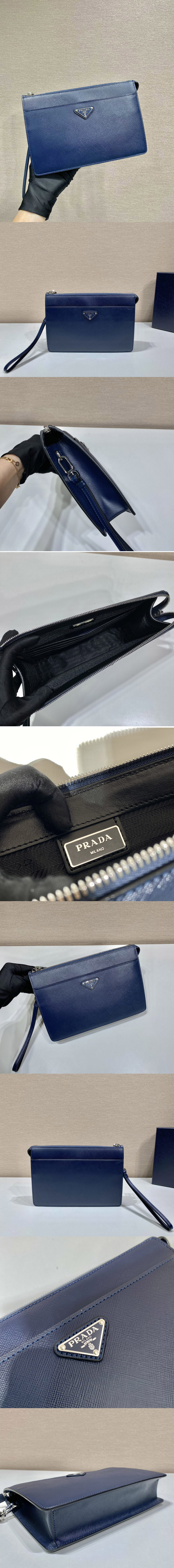 Replica Prada 2VF032 Saffiano Leather Pouch in Blue Leather