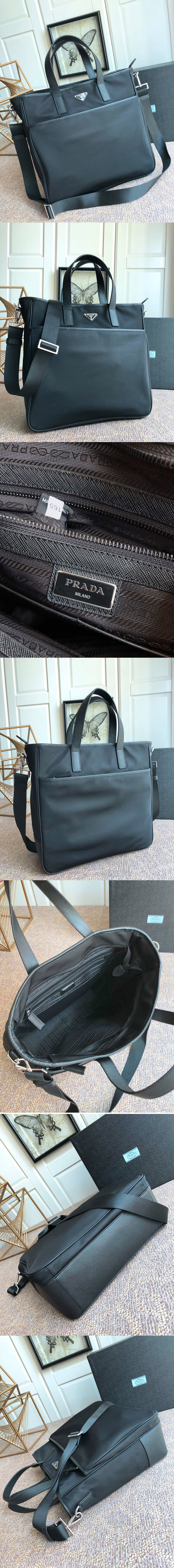 Replica Prada 2VG032 Nylon And Saffiano Leather Tote bag in Black Nylon and Leahter